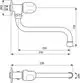 Wandventil von Ideal Standard mit biegsamem Auslauf, flexibler Drehbewegung und fixiertem Wandanschluss, dargestellt in einem technischen Diagramm.